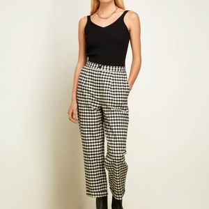 Black and White Gingham Checkered Recycled Cotton Trouser Pants